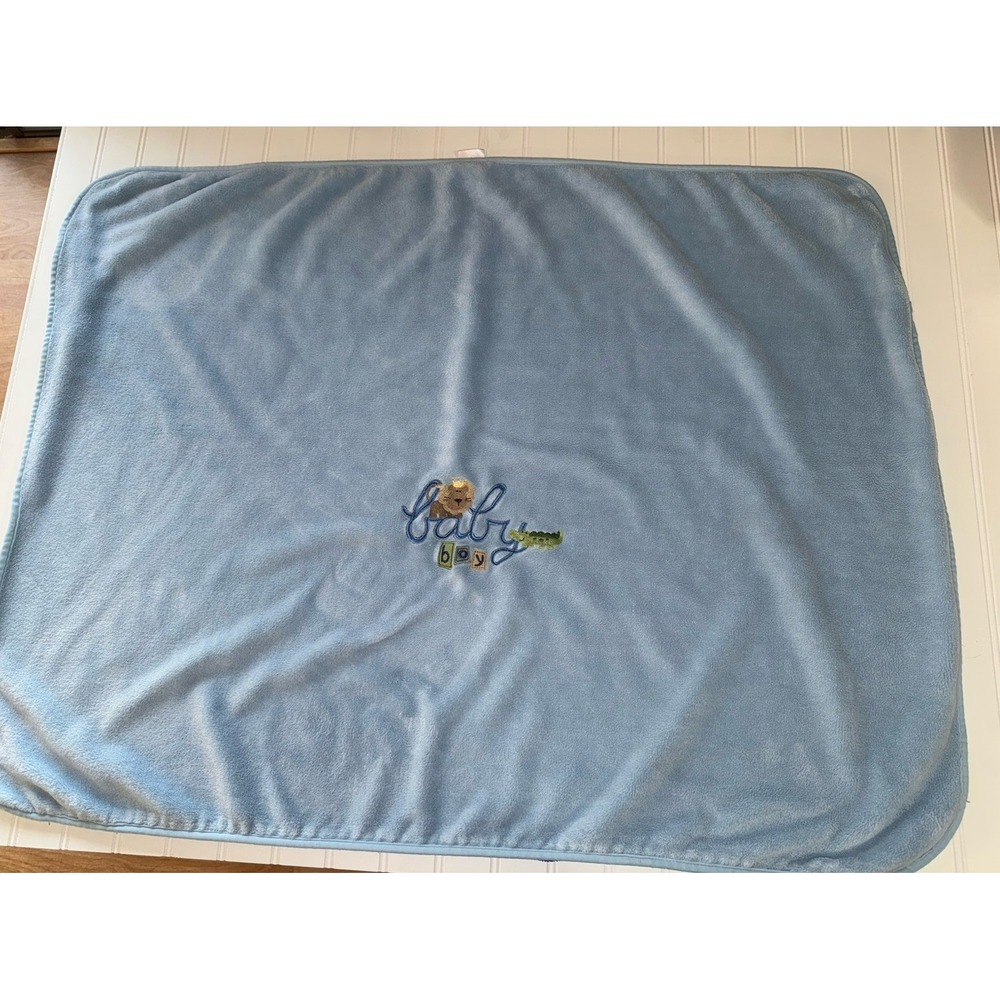 Just Born Baby Boy Blanket Fleece Lion Crocodile Blue 28" X 38" VTG